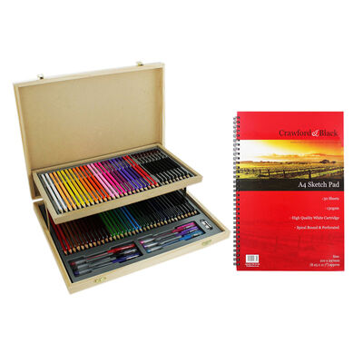 75 Piece Stationery Set and A4 Sketchbook Bundle image number 1
