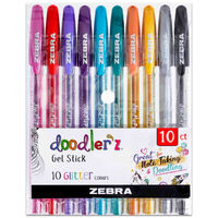 Zebra Doodlerz Glitter Gel Stick Pens: Pack of 10