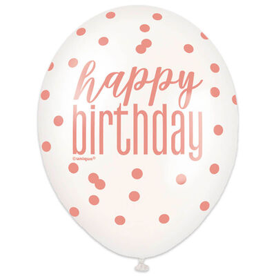 Rose Gold Happy Birthday Latex Balloons: Pack of 6 image number 2
