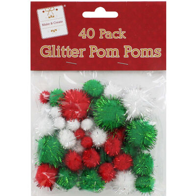 Glitter Assorted Pom Poms Pack Of 40 image number 1