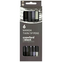 Crawford & Black Manga Twin Tip Pens: 6 Pack