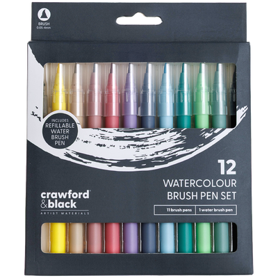 Crawford & Black Watercolour Pastel Brush Pens: Pack of 12 image number 1
