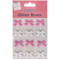 Pink & White Glitter Bows: Pack of 12