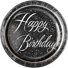 Black and Silver Happy Birthday Paper Plates - 8 Pack image number 1