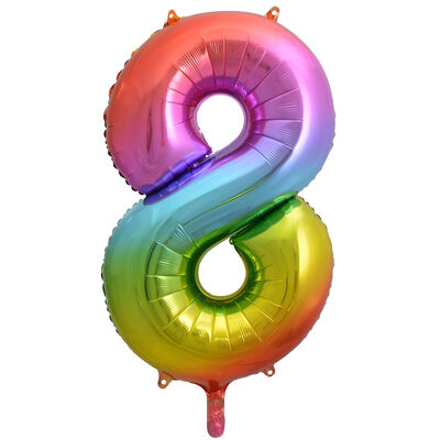 34 Inch Rainbow Number 8 Helium Balloon image number 1