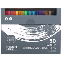Crawford & Black Twin Tip Watercolour Brush Pens: Pack of 50
