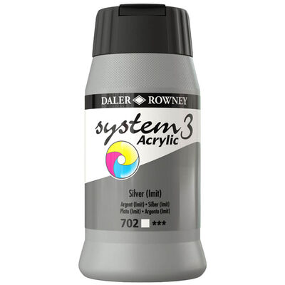 System 3 Acrylic Paint: Silver 500ml image number 1