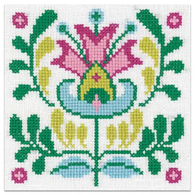 Folk Art Mini Cross Stitch Kit: Garden Delight Tile image number 1