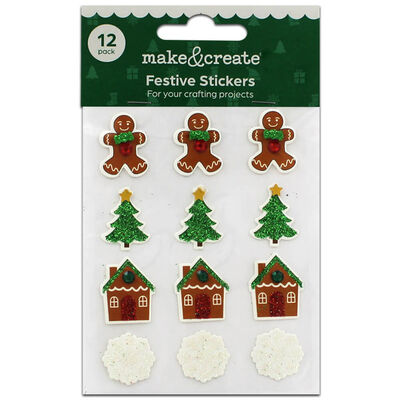 Glitter Gingerbread Stickers: Pack of 12 image number 1