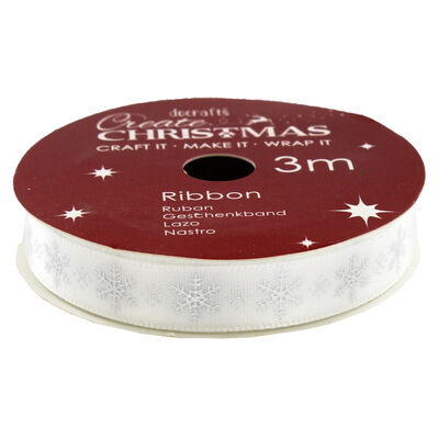 Snowflake Satin Christmas Ribbon - 3m image number 2