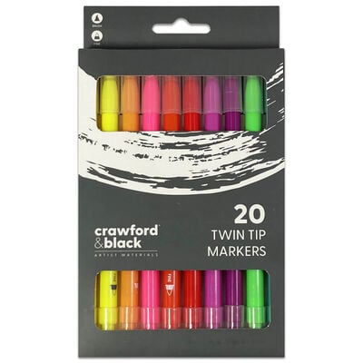 Crawford & Black Twin Tipped Art Markers: Pack of 20 image number 1