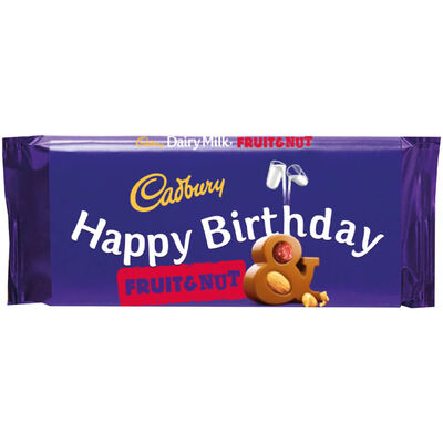 Cadbury Dairy Milk Fruit & Nut Chocolate Bar 110g - Happy Birthday image number 1