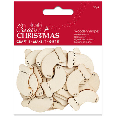 Christmas Mini Stockings Natural Wooden Shapes: Pack of 30 image number 1
