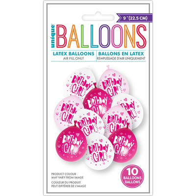 9 Inch Birthday Girl Latex Balloons: Pack of 10 image number 1