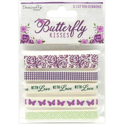 Dovecraft Premium Butterfly Kisses Printed Cotton Ribbons - Pack of 5 image number 1