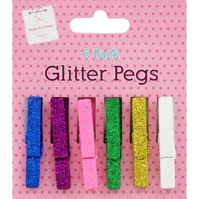 Wooden Glitter Pegs - 6 Pack image number 1
