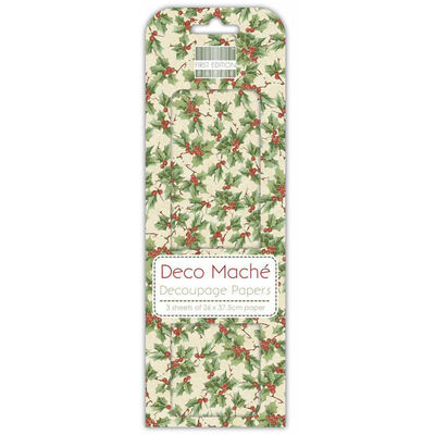 Vintage Holly Decoupage Papers - 3 Sheets image number 1
