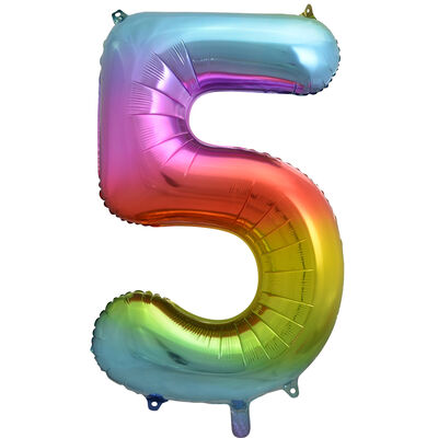 34 Inch Rainbow Number 5 Helium Balloon image number 1