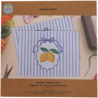 Bella Vita Make Your Own Cross Stitch Placemats Kit: Lemon image number 1