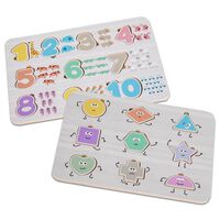 PlayWorks Wooden Number and Shape Puzzle Bundle