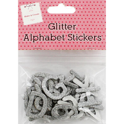 Silver Glitter Alphabet Stickers image number 1