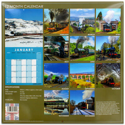 Steam Trains 2022 Square Calendar and Diary Set image number 4