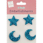 Blue Glitter Star and Moon Embellishments - 4 Pack image number 1