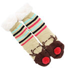 Festive Reindeer Pom Pom Slipper Socks - Size 6-8 image number 2