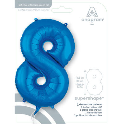 34 Inch Blue Number 8 Helium Balloon image number 2