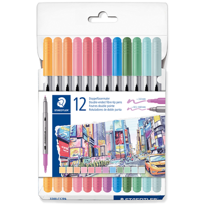 Staedtler Double-ended Fibre-tip Pastel Pens: Pack of 12 image number 1