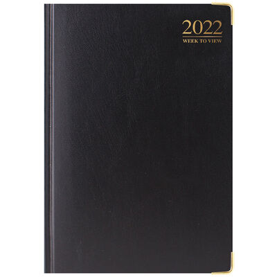 A4 Black Padded 2022 Week to View Diary image number 1
