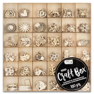 Wooden Embellishments Mega Craft Box: Pack of 180 image number 1