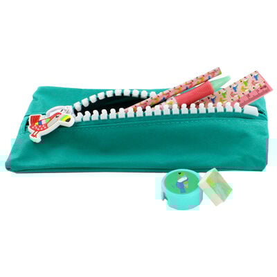 Green Canvas Oversized Zip Pencil Case image number 4