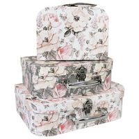 Grey Pink Floral Storage Suitcases: Set of 3