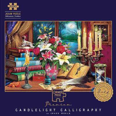 Candlelight Calligraphy 1000 Piece Gold-Foiled Premium Jigsaw Puzzle image number 1