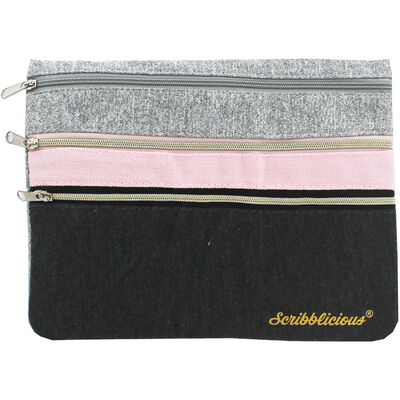 Grey and Pink 3 Pocket Pencil Case image number 1
