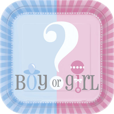 Gender Reveal Square Paper Plates - 8 Pack image number 1
