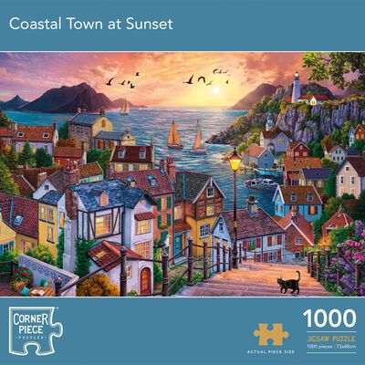 Coastal Town at Sunset 1000 Piece Jigsaw Puzzle image number 1
