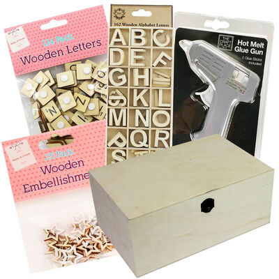 Decorate Your Own Rectangle Natural Wooden Box: 30 x 20 x 13cm Bundle image number 1