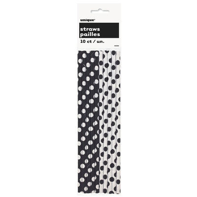 Black White Dot Paper Straws - 10 Pack image number 1