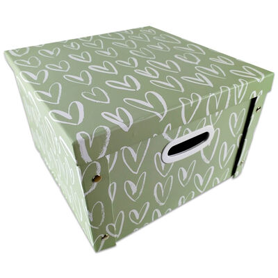 Green and White Heart Collapsible Storage Box image number 1