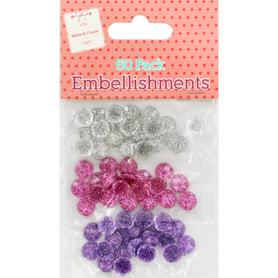 Purple Silver Mini Dome Embellishments - 60 Pack image number 1