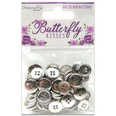 Dovecraft Premium Butterfly Kisses Metallic Buttons Silver: Pack of 60 image number 1