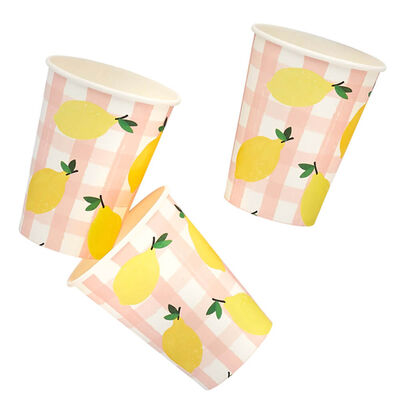 Gingham & Lemon Paper Cups: Pack of 8 image number 1