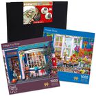 Village Toy Shop 1000 Piece & Flower Shop 1000 Piece Jigsaw Puzzle with Portapuzzle Standard Jigsaw Accessory Bundle image number 1