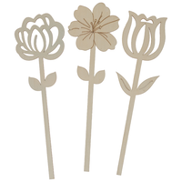 Wooden Single Stem Flowers: Pack of 3