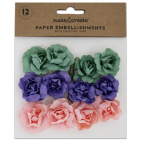 Paper Flower Embellishments with Crafting Wire: Pack of 12