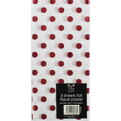 Red Polka Dot Foil Tissue Paper - 3 Sheets image number 1