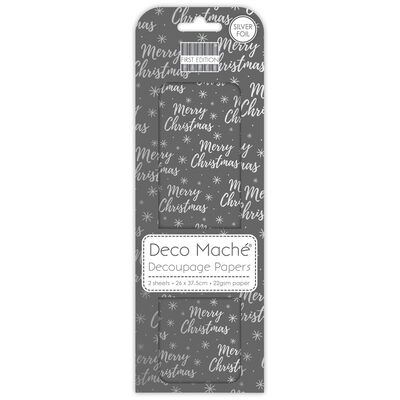 Silver Foil Merry Christmas Decoupage Papers - 3 Sheets image number 1