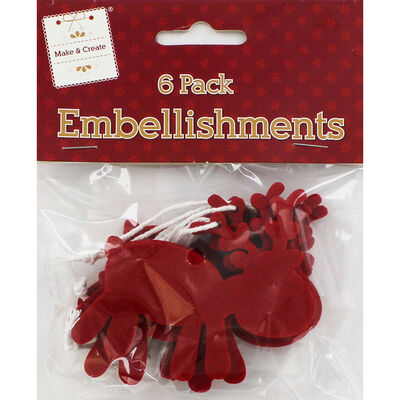Red Felt Reindeer Embellishments - 6 Pack image number 1